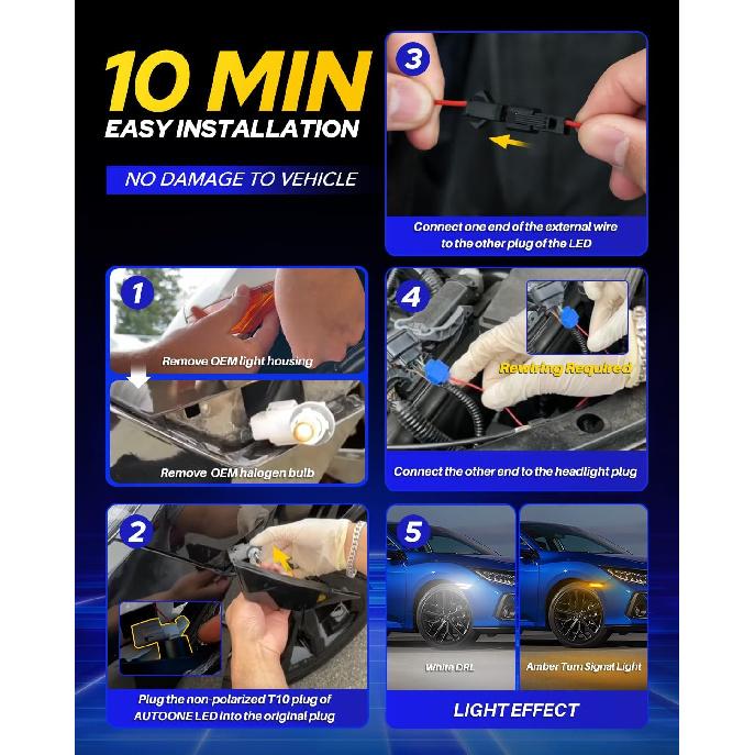 AUTOONE Switchback LED Side Marker Lights Compatible With 10Th Gen Honda Civic 2016-, Amber Yellow Turn Signals & White Daytime Running Lights,