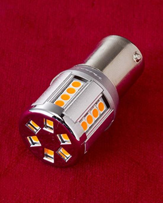 VALENTI Jewel LED Glühbirne S25 Einzelstift Blinker Bernstein 1 Stück [180° Winkel] (Motorradlampe) M08-S25S-AM18
