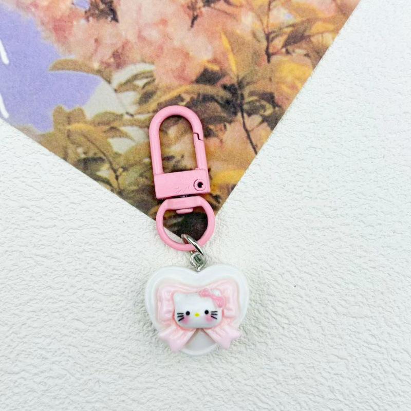 Cute Cartoon Heart Cat Bell Keychain for Backpack or Car
