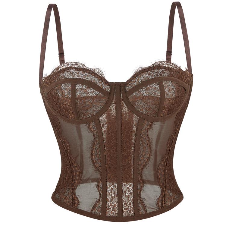 

Spicy Girl Lace Camisole: Strapless, Padded, Bra-Style Summer Top for Women Large кавовий