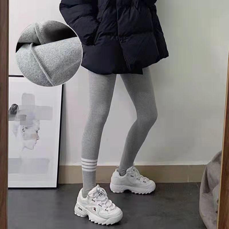 

Quality four white strips gray leggings women s outer wear spring and autumn trousers high waist long johns piled thickened winter cotton trousers XL [125-80kg wear]