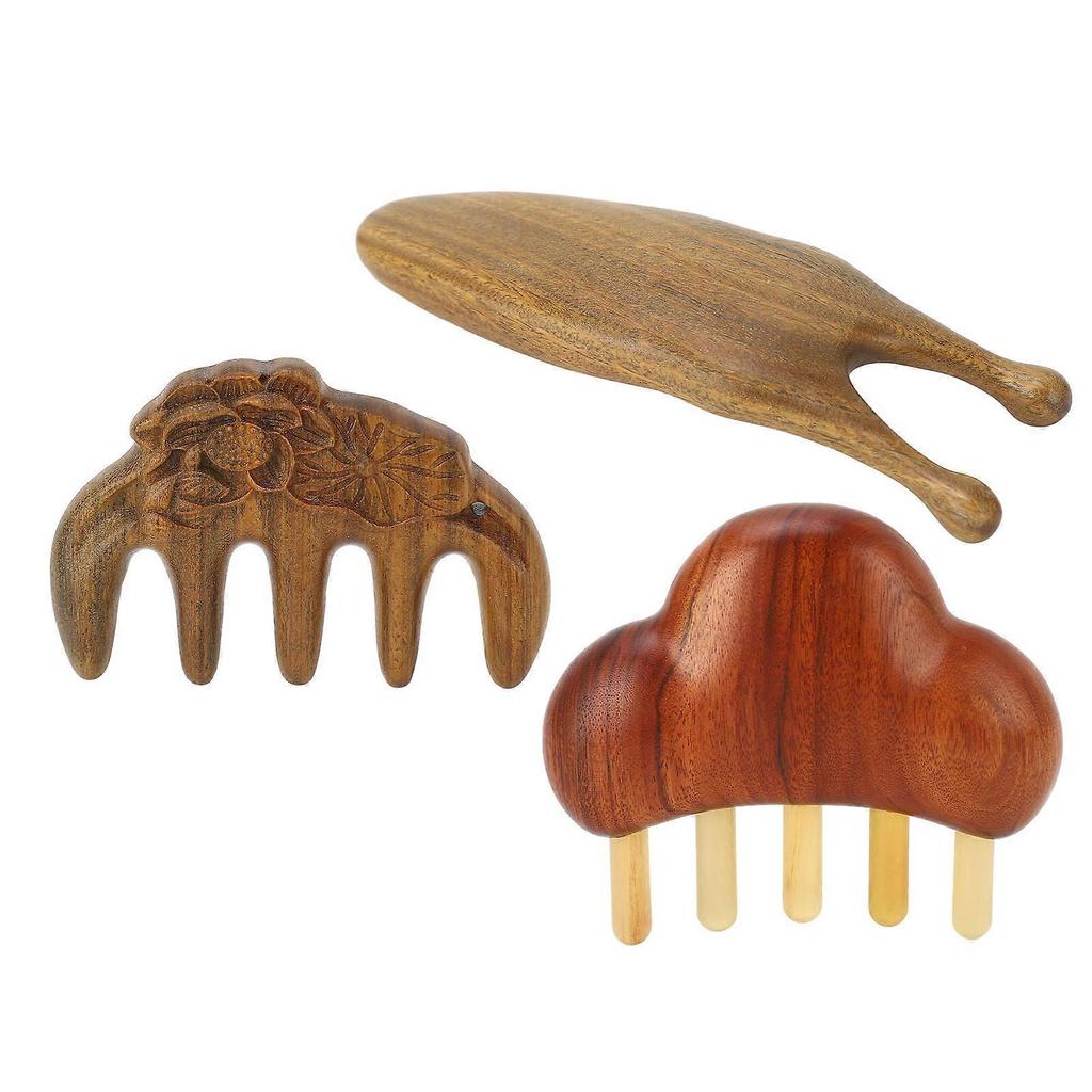3pcs Sandalwood Meridian Comb Set Wide Comb Teeth Reduce Stress Wooden Nose Maasage Tool for Head Neck