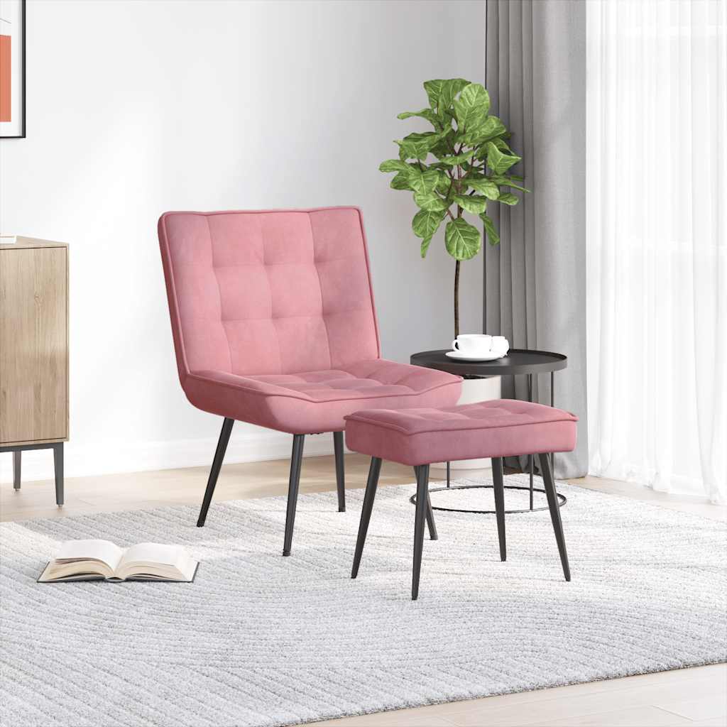 Pink Velvet Relaxation Armchair with Footstool