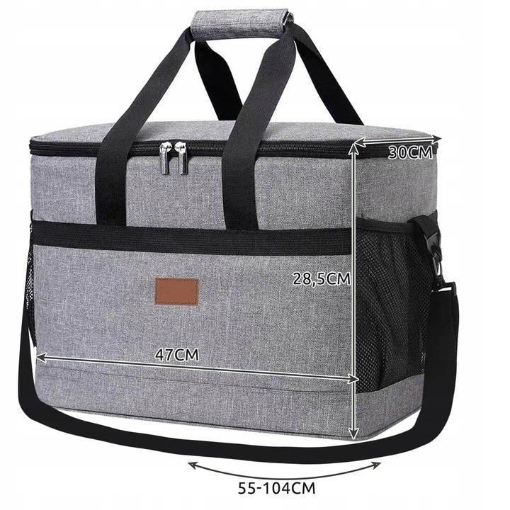 40L Picnic Cooler Bag with Zipper Closure, OXFORD Waterproof, EVA Foam Insulated, 2 Ice Packs, 47x28.5x30 Cm, Gray Black less