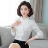 Chiffon Blouse Women's Spring Autumn New Standing Collar Long Sleeved Professional Shirt Solid Color Ruffle Bottoming Top