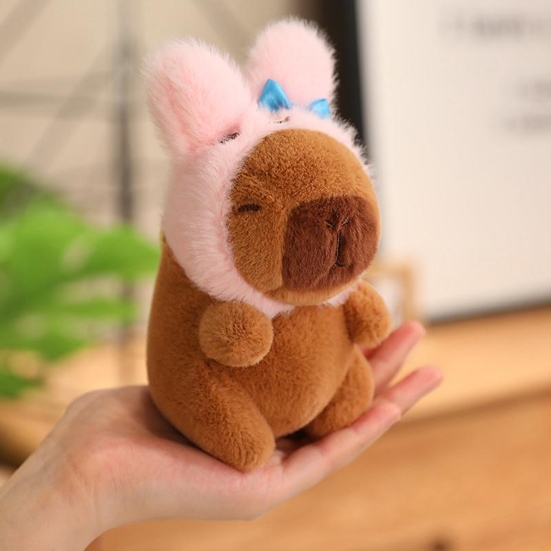 12cm Kawaii Anime Capybara Plushies With Pikachu Stitch Lucifer Cat Hat Doll Stuffed Animals Capybara Plushies Girl Toys