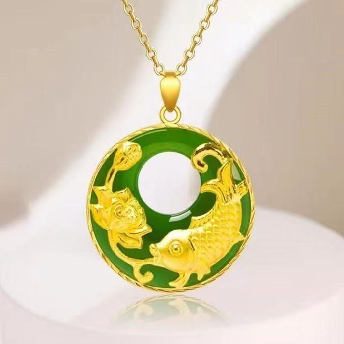 Xiaohongshu Luxury Koi Lotus Pendant Necklace for Women - Elegant Peace Buckle Clavicle Chain