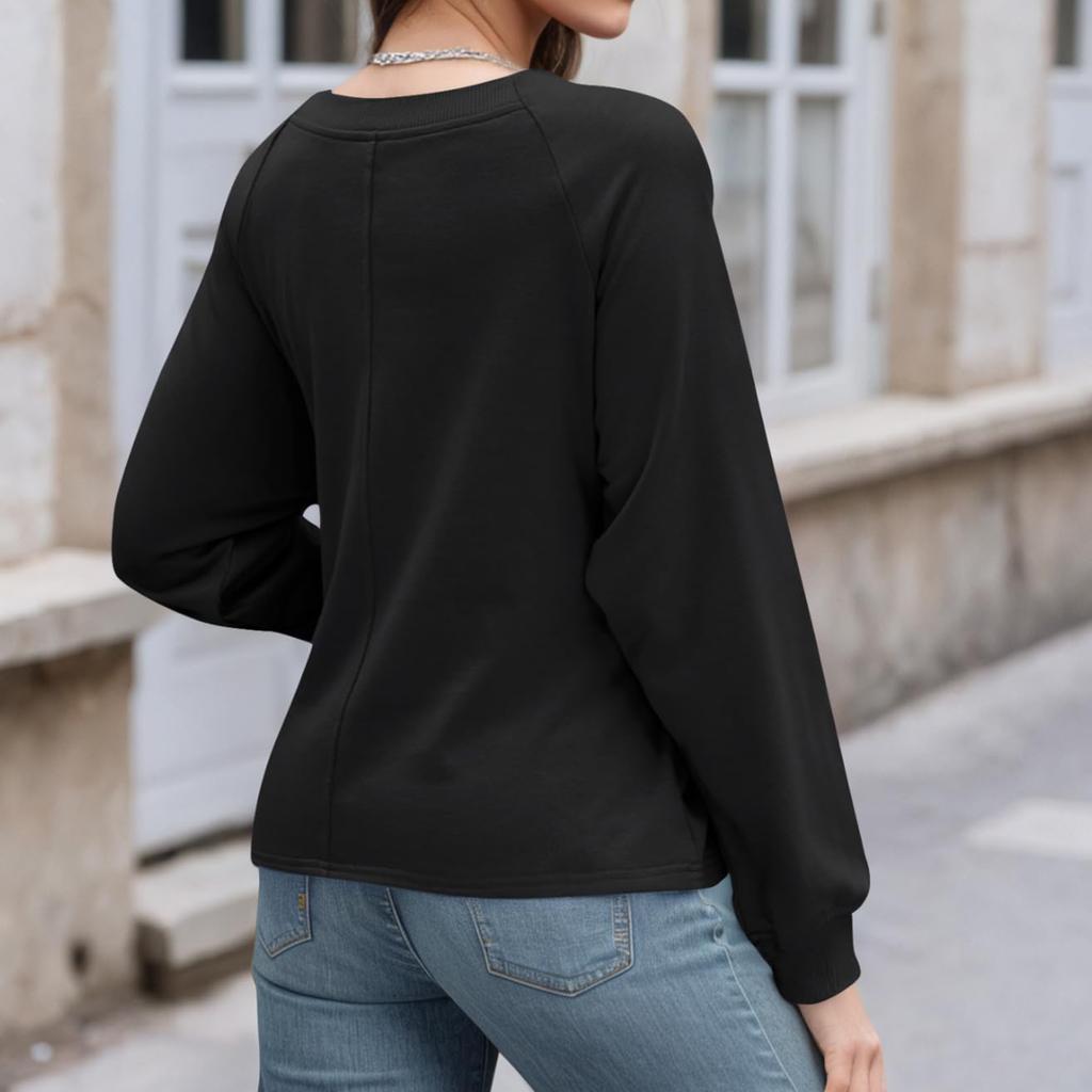 Women's Solid Color Long Sleeved Casual Round Neck Belt Bow Sports Shirt Pullover Top