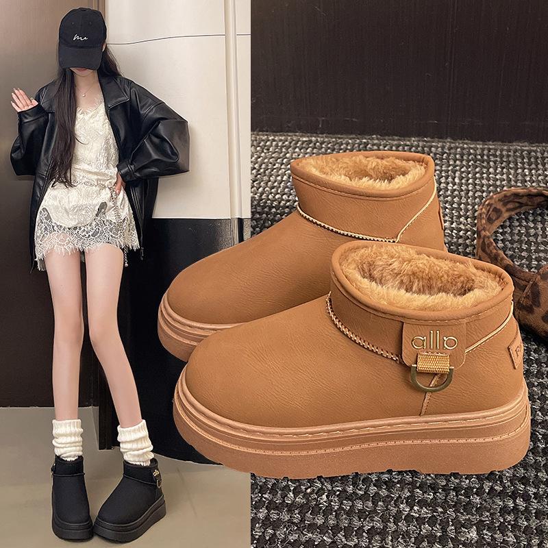 Retro thick-soled short snow boots for women, new comfortable velvet thermal cotton shoes for women