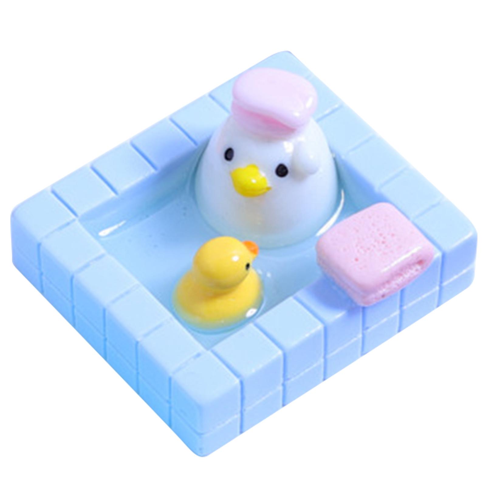 

Kawaii Bathing Duck Figurines Cartoon Duck Soak In Hot Springs Resin Miniatures Micro-landscape Decorations синий