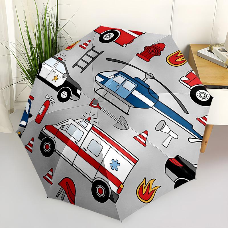 1pc Emergency Vehicles Pattern Automatic Open/Close Umbrella, Formal Events - Ideal Gift for Family or Friends, Outdoor Accessory yy251211168