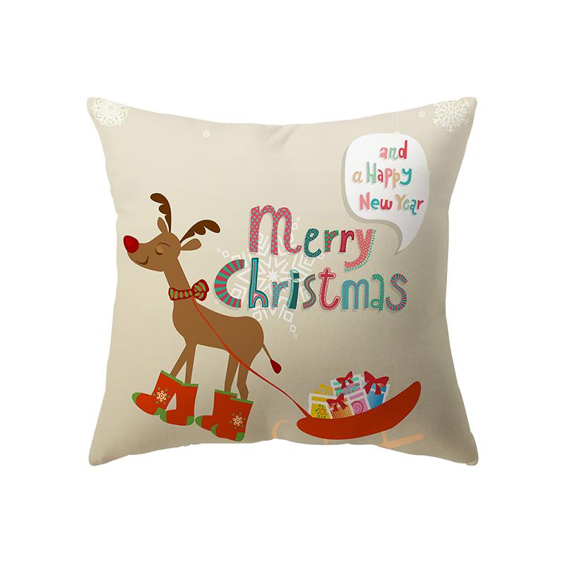 Merry Christmas Cute Santa Elk Print Pattern Cushion Cover Home Living Room Sofa Decoration Square Pillow Pillow Cover