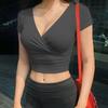 Summer Solid Collar Shirt Women's Short Sleeve Sexy Crop Top for Women