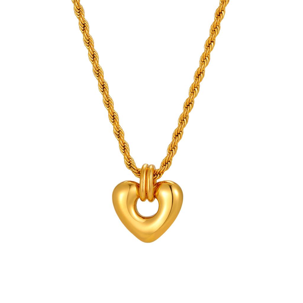 Women'S Simple Niche Love Clavicle Chain, Stainless Steel Twist Chain Heart Necklace Gold, Jewelry Nc-2404