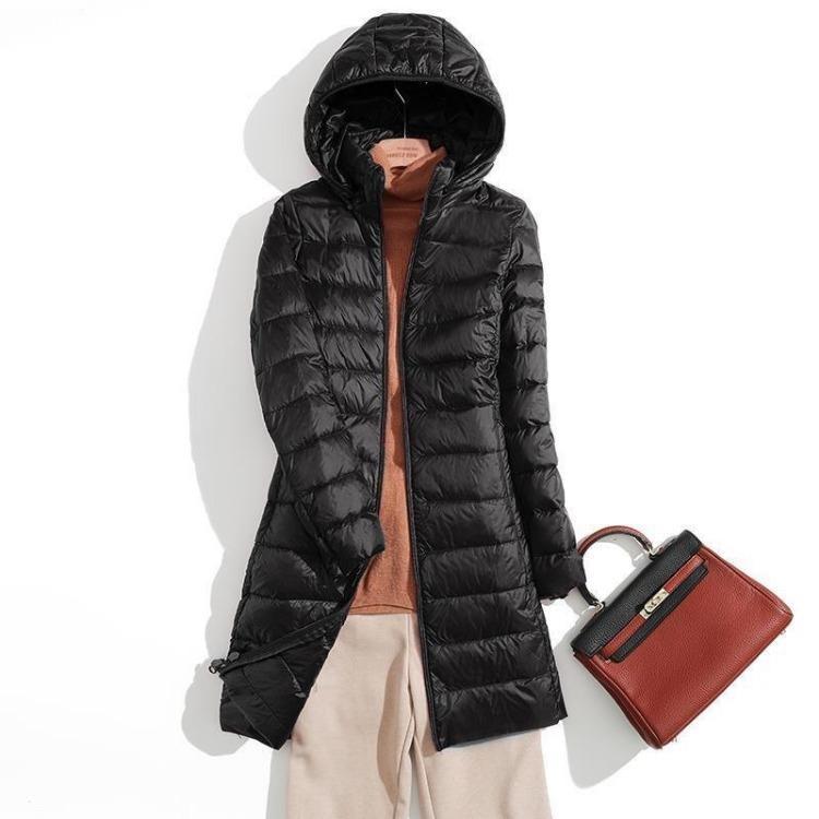 Warm Winter Autumn Women Plus Size Down Jacket Lightweight Mid Length Coat with Detachable Hood