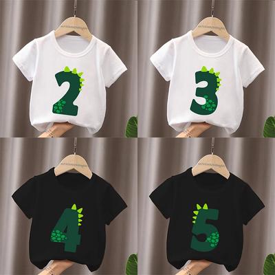 Cute Little Dinosaur Birthday Number Bow Kids T Shirt 1 2 3 4 5 6 7 8 9 Years Girls Clothes Baby Boys Short Sleeve T-Shirts