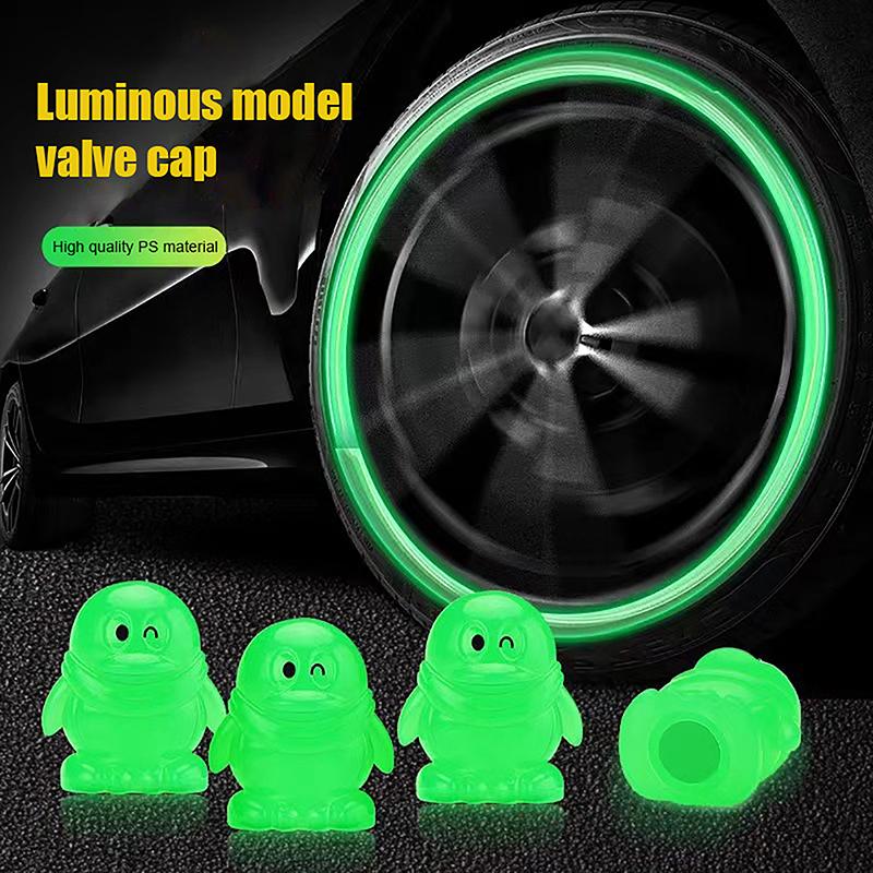 4PCS Night Glowing Car Motorcycle Bicycle Wheel Styling Tyre Hub Universal Cap Decor Penguin Luminous Valve Caps