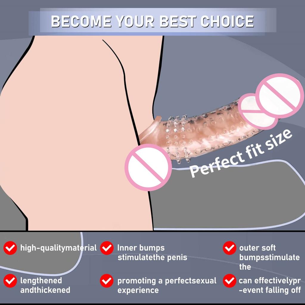 Men's Pleasure Enhancer Sleeve - Textured Penis Extender with Stimulating Particles, Delay Condom for Sensitivity, Couples Sex Toy