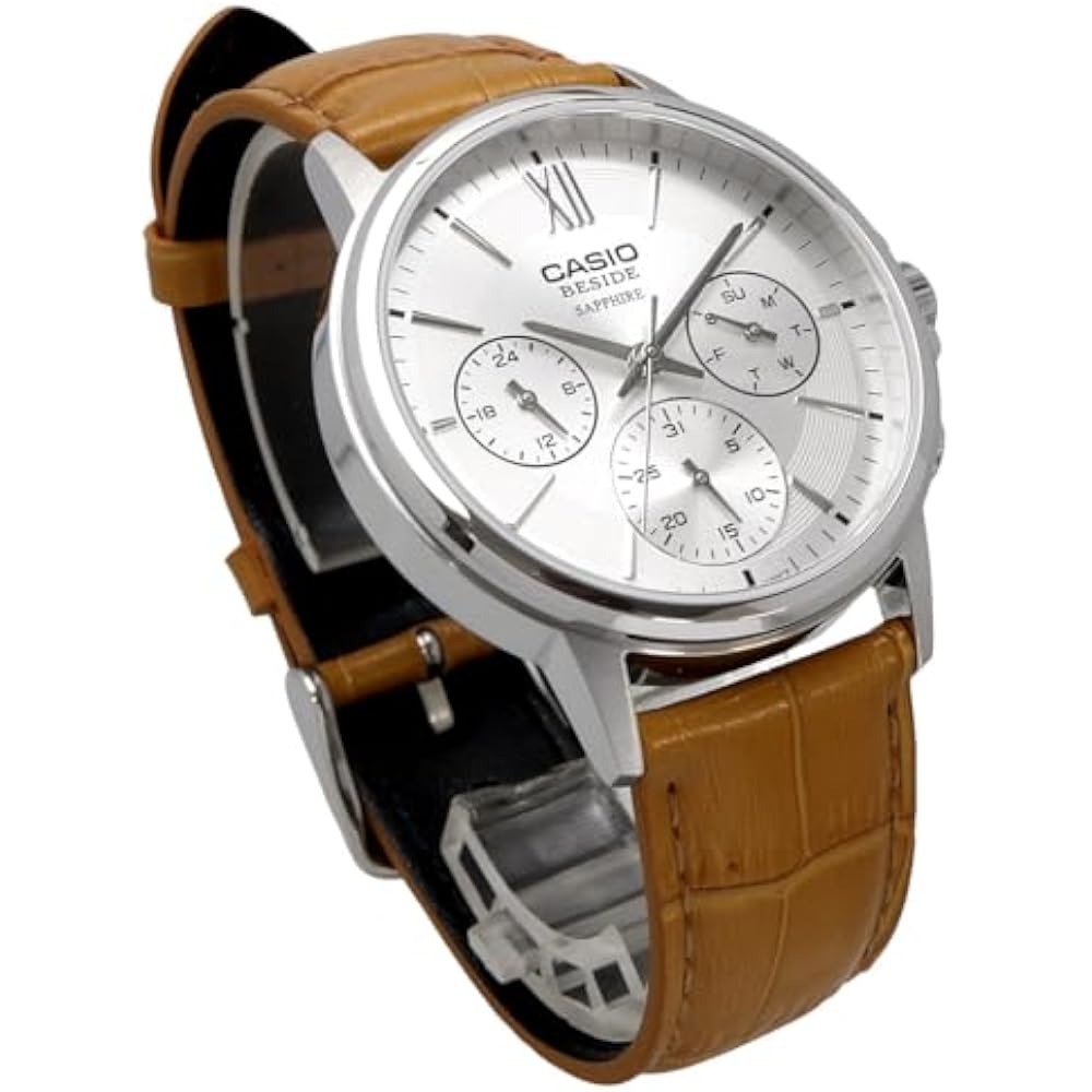 Casio CASIO BESIDE Quartz Men's Watch Sapphire Glass BMS-300L-5AV Camel Color Leather Band Mult...