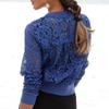 Camicetta con Cerniera in Pizzo Trasparente Moda Scollo a V Donna 2026 Manica Lunga Blu Vintage Giacca Corta Casual Cappotto Svuotato 28723