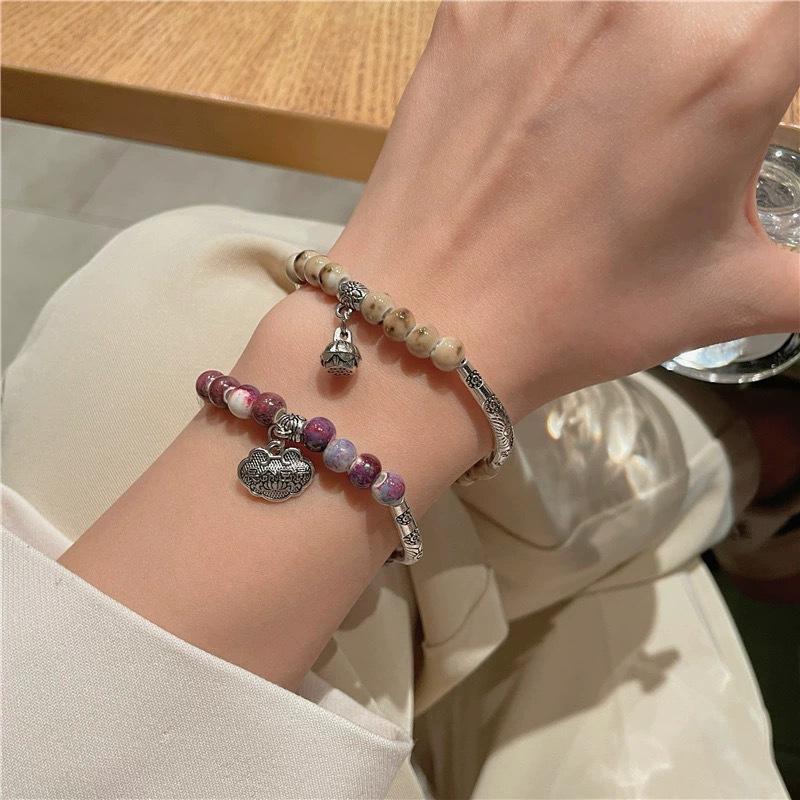 JMXD-Creative Handmade Ceramic Safety Lock Bracelet Women's Ethnic Style Niche Light Luxury Handmade Color Beaded Bracelet