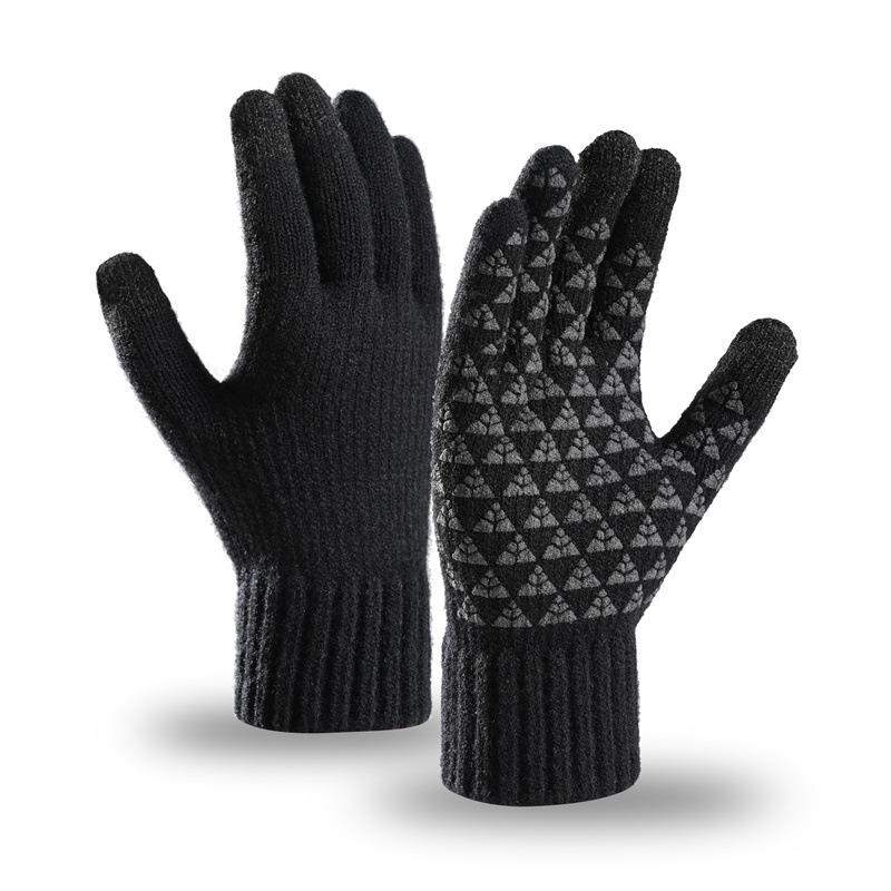Gants chauds pour hommes pour l'automne et l'hiver, grande taille, en velours, pour écran tactile, résistants au froid, pour cyclisme, gants tricotés pour l'extérieur