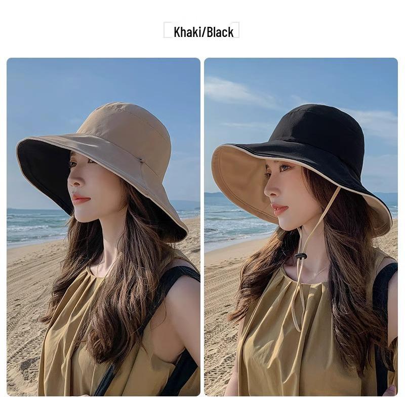 Women's Korean Style Sun Hat with Face Covering, Double-Sided Brim, Ideal for Summer, Spring, and Autumn