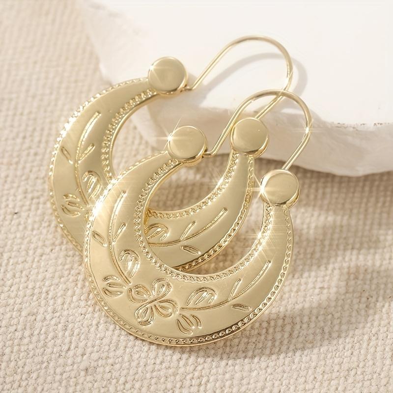 Vintage Craftsman Hand Carved Textured Elegant Women'S Hoop Earrings for Daily Wear Christmas All Seasons Vacation Occasion