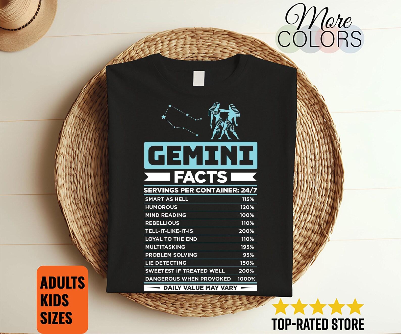 Gemini Facts Traits Horoscope Zodiac Astrological Sign Funny T-Shirt, Born On May 21 - June 21 Gifts, Gemini Birthday Christmas Present Tees 130