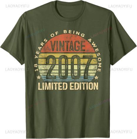 2007 Vintage T-Shirt zum 18. Geburtstag Unisex Retro Grafikdruck Lustiger Slogan Partykleidung für Erwachsene