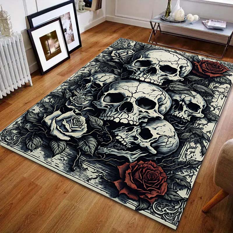 Personalized Skull Roses Art Print Carpet for Living Room Bedroom Bedside Sofa Table Floor Mat Home Area Rug Decor Large Size