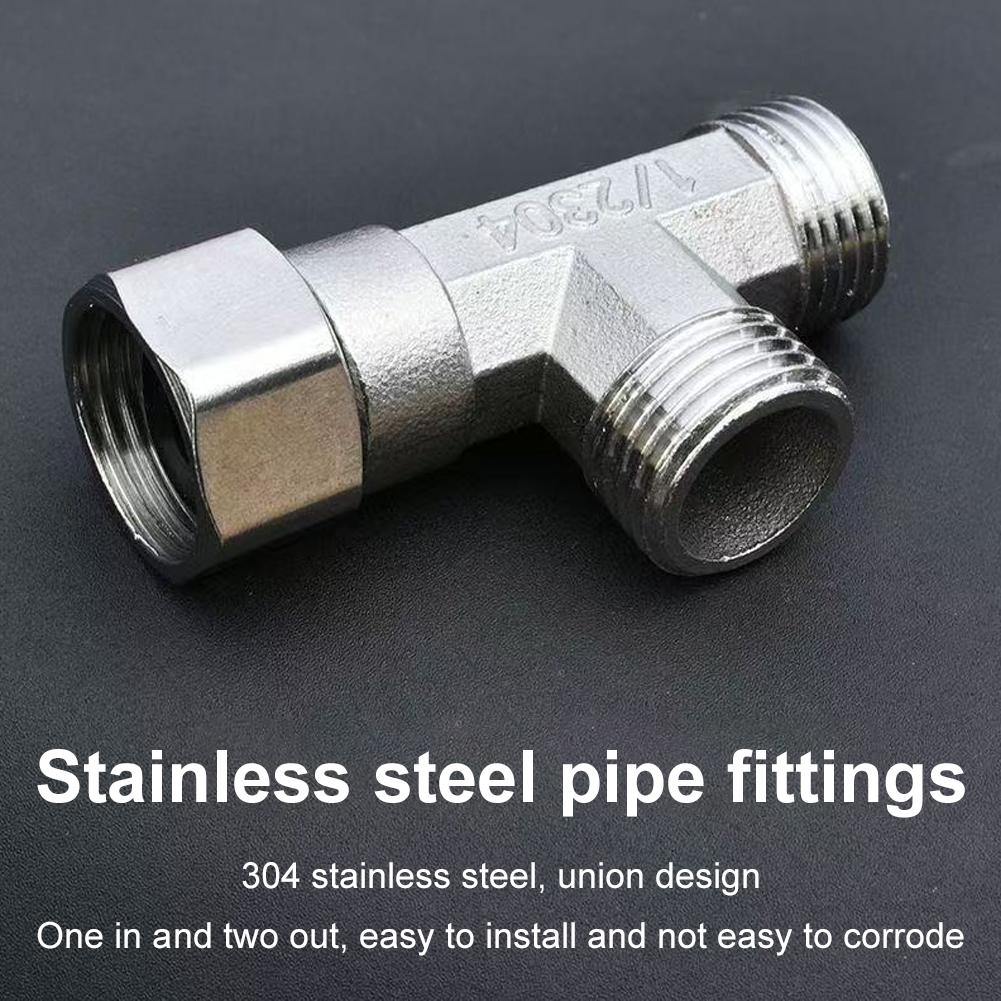 G1/2 3-Way T-Adapter 304 Stainless Steel Water Splitter External-External-Internal Threaded Shower Diverter Valve For Bathroom T