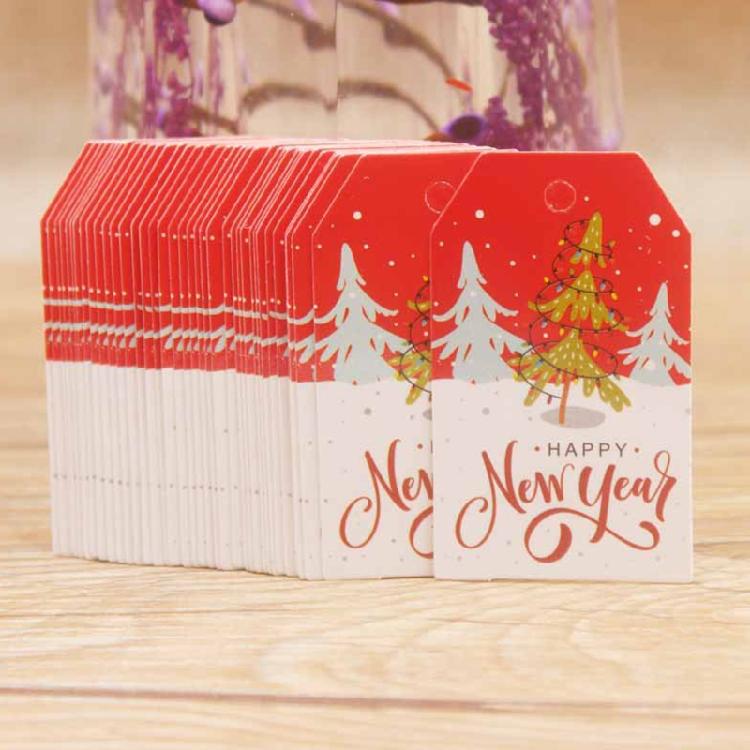 100 Pcs/Set Kraft Paper Gift Tags Merry Xmas Hanging Label Cute Print White Tags