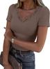 Women Lace V Neck Short Sleeve Fitted Solid T Shirt