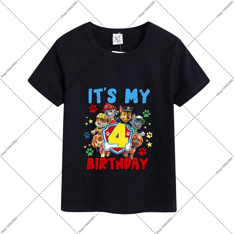 Paw Patrol Children Birthday T-shirts Cartoon Anime Numbers 1-9 Printed Tops Boys Girls Summer Clothes Kids Party T-shirt
