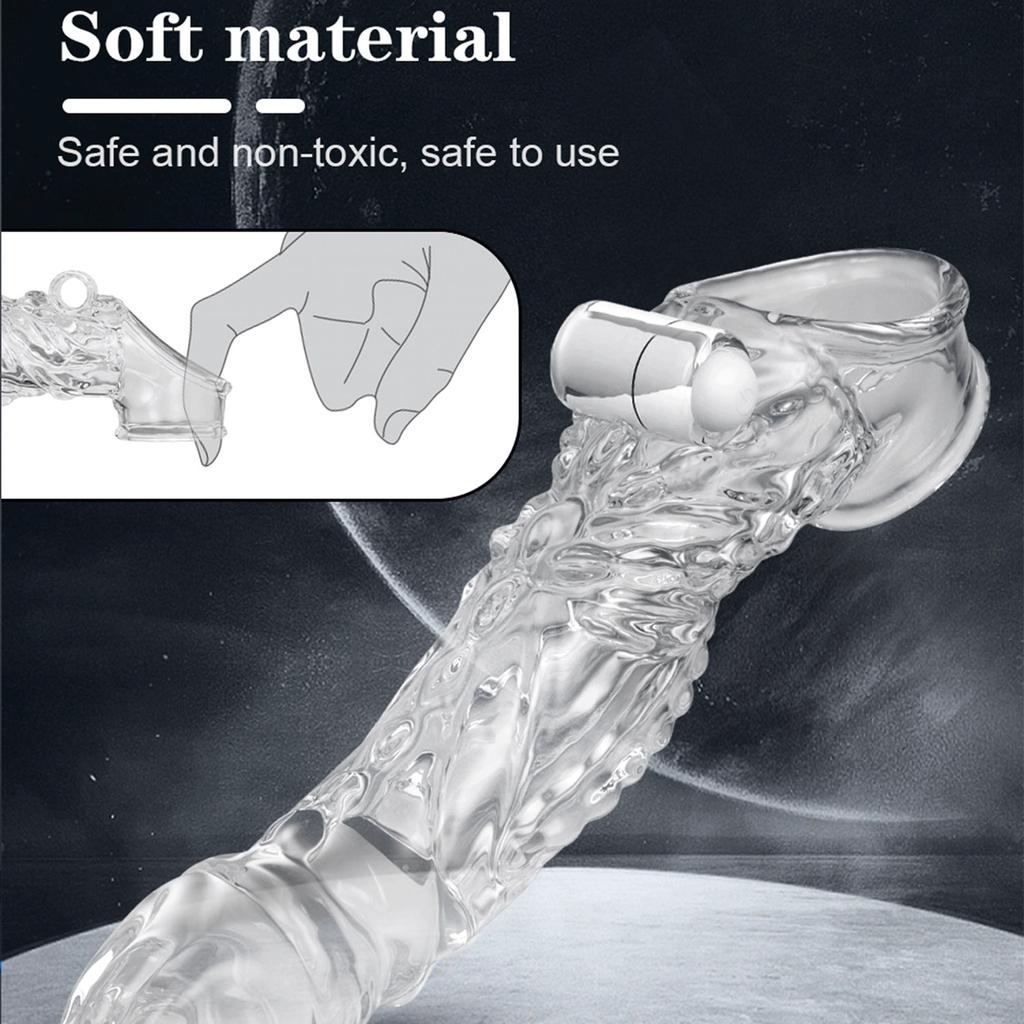 Realistic Penis Sleeve Penis Extender Powerful Vibrating Penis Ring Penis Sleeve Elastic Penis Ring, Enlargement Extension Suitable for Couple Use