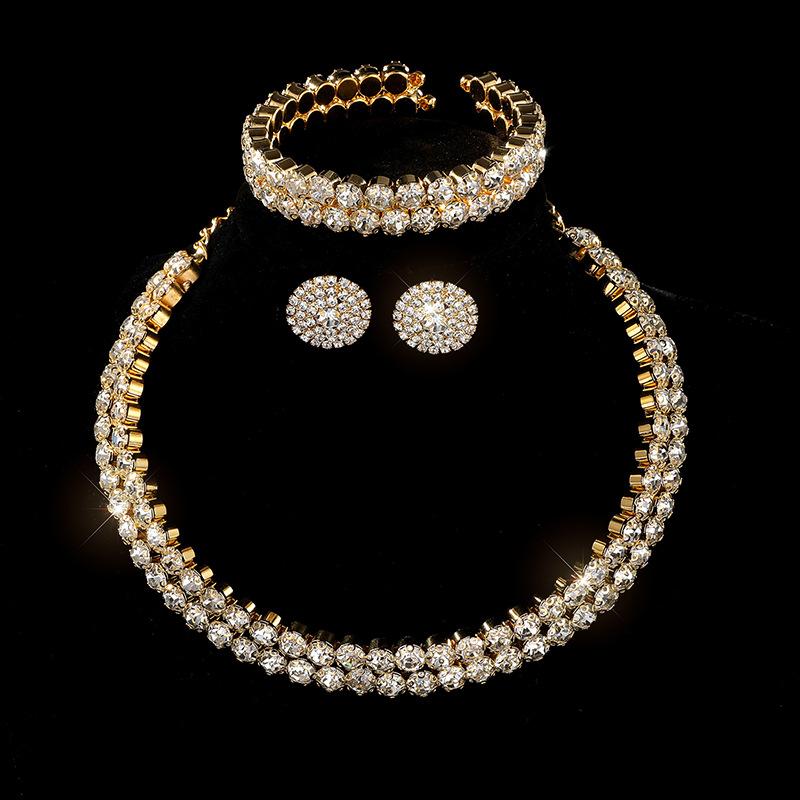 stud earrings, necklace, banquet dress accessories, bridal three-piece set, earrings, collar, open bracelet set.