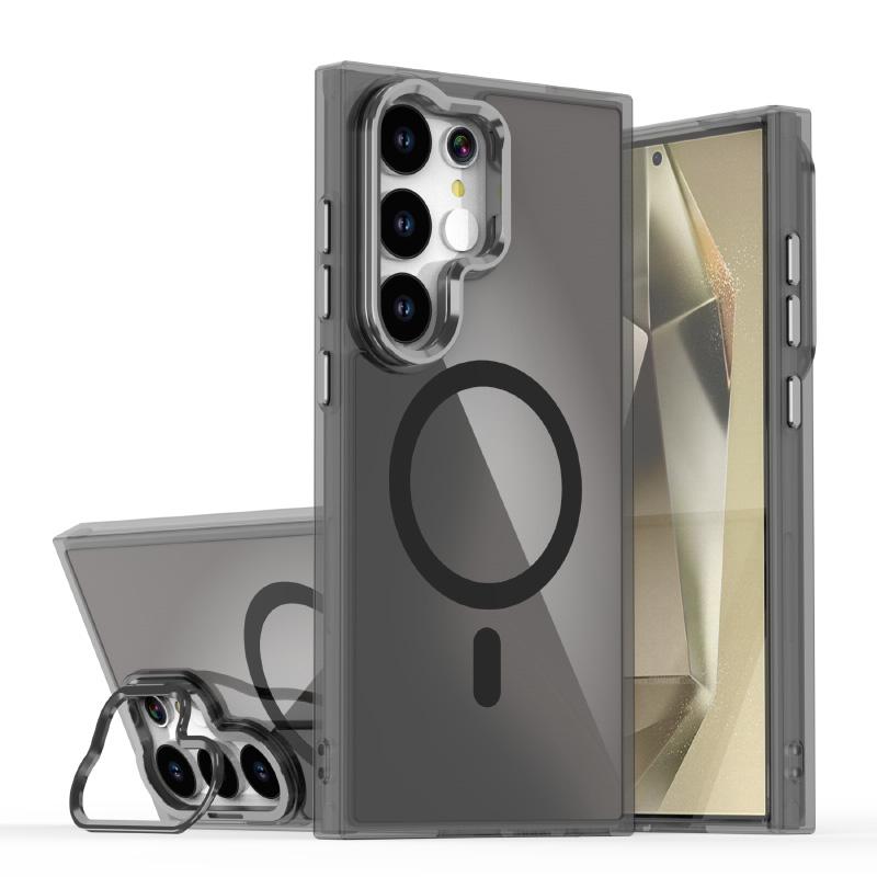 For Magsafe Magnetic Luxury Solid Color Border Lens Holder Phone Case For Samsung S25 Ultra S23 S22 S24 Ultra Plus FE Back Cover