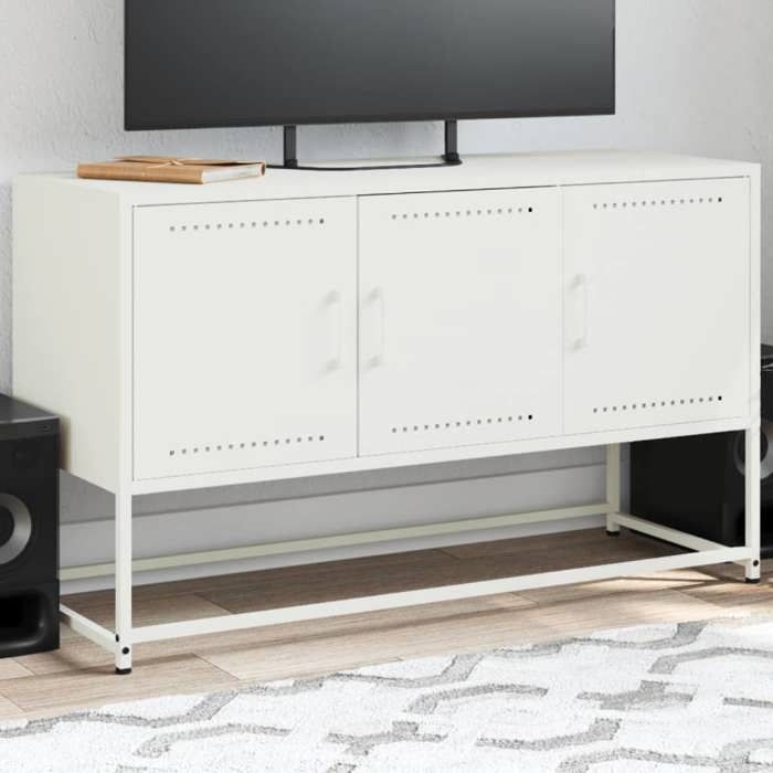 VidaXL Meuble TV blanc 100,5x39x60,5 cm acier, support TV, buffet TV, meuble multimédia, banc TV, armoire hifi, centre de 846481