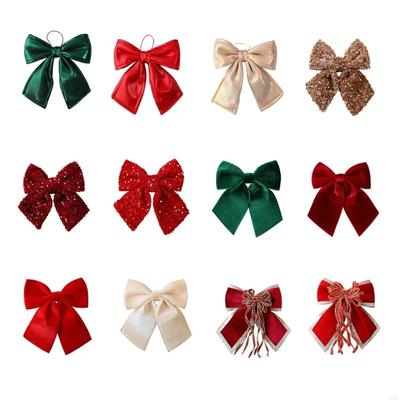 Velvets Holiday Bows Decoration Easy To Hanging Bowknot Pendant for Tree Window