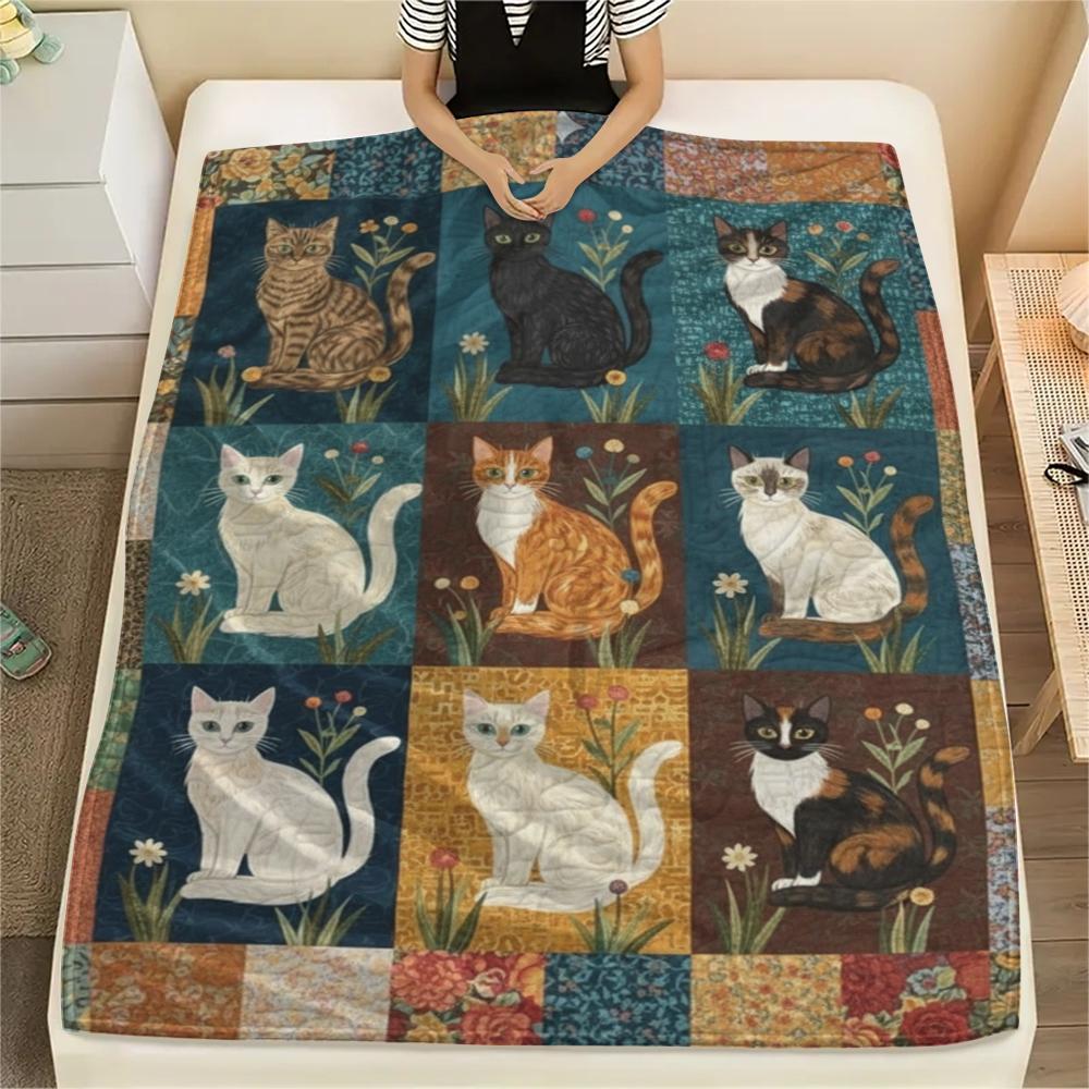 1Pc Patchwork Animal Print Flannel Blanket, High quality Comfortable for All Seasons, Home Decor, Warmth and Comfort, Perfect for Christmas Gifts60