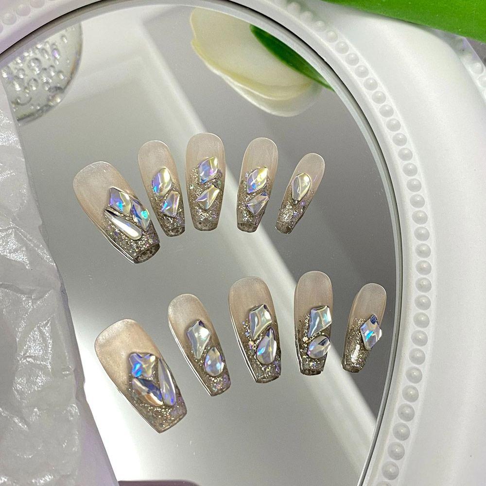 

Nail Tips Press on Nails Bow Shape Full Cover Irregular Drill False Nails Fake Nails Long Ballerina