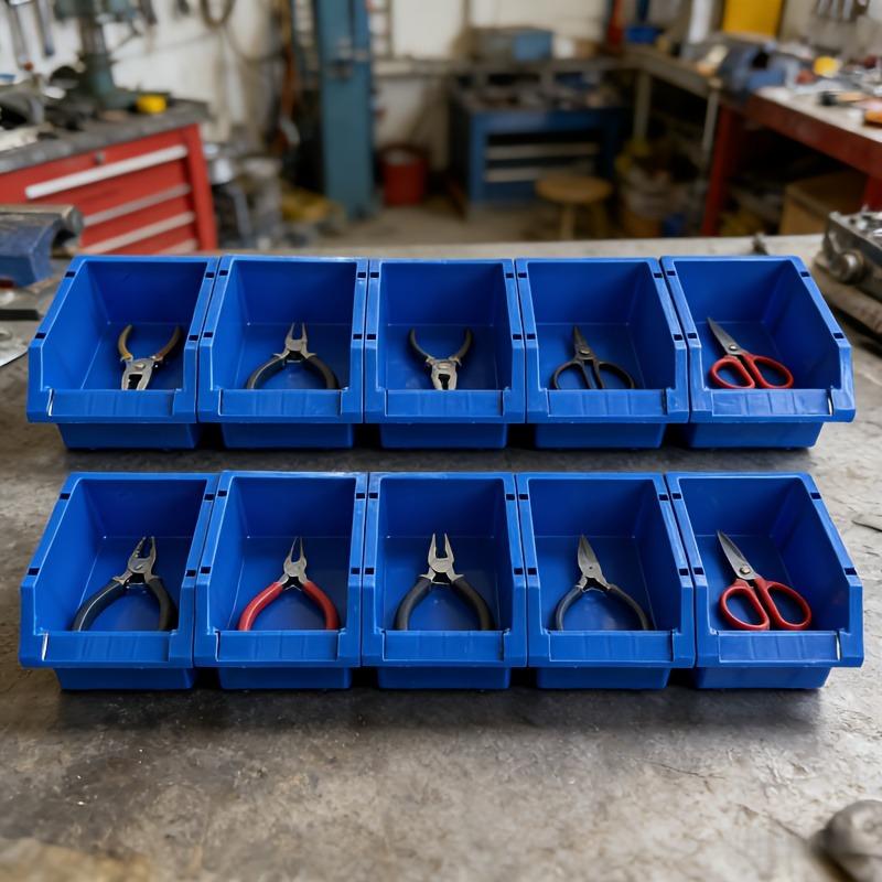 10pcs Blue Plastic Storage Bins Interlocking Modular Organizing System Heavy-Duty PP Stackable Containers Parts Tools Organizer