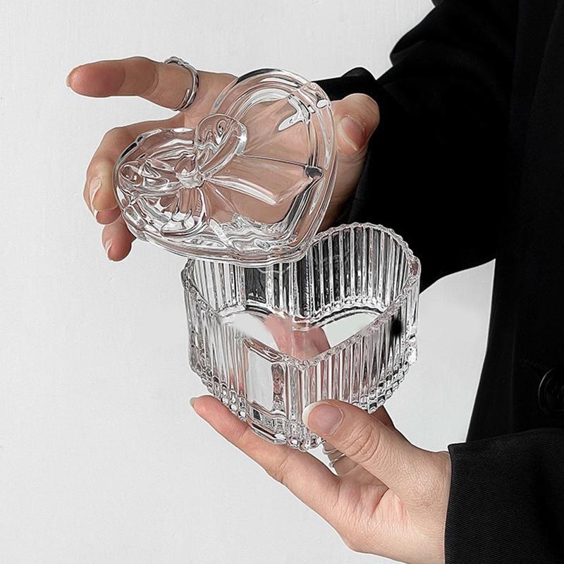 Simple Crystal Glass Heart-Shaped Portable Jewelry Storage Case For Women Girls Jewelry Box With Lid Ring Earrings Gift Boxes