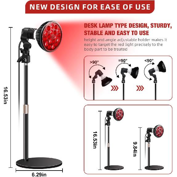 Red Light Therapy Lamp with Adjustable Stand, Red Light Therapy Bulb for Face and Body Use, 660nm Red Light and 850nm Near Infrared Light Combo,