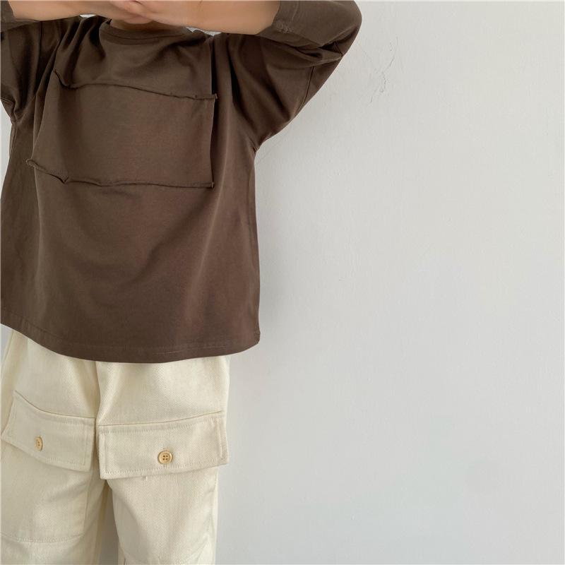 Korean-Style Unisex Children's Patch Print Long-Sleeve T-Shirt