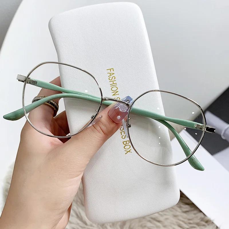 Ins Metal Round Decor Round Glasses Women Anti Blue Light Computer Glasses Black Metal Spectacle Frame 0 Diopter  Glasses