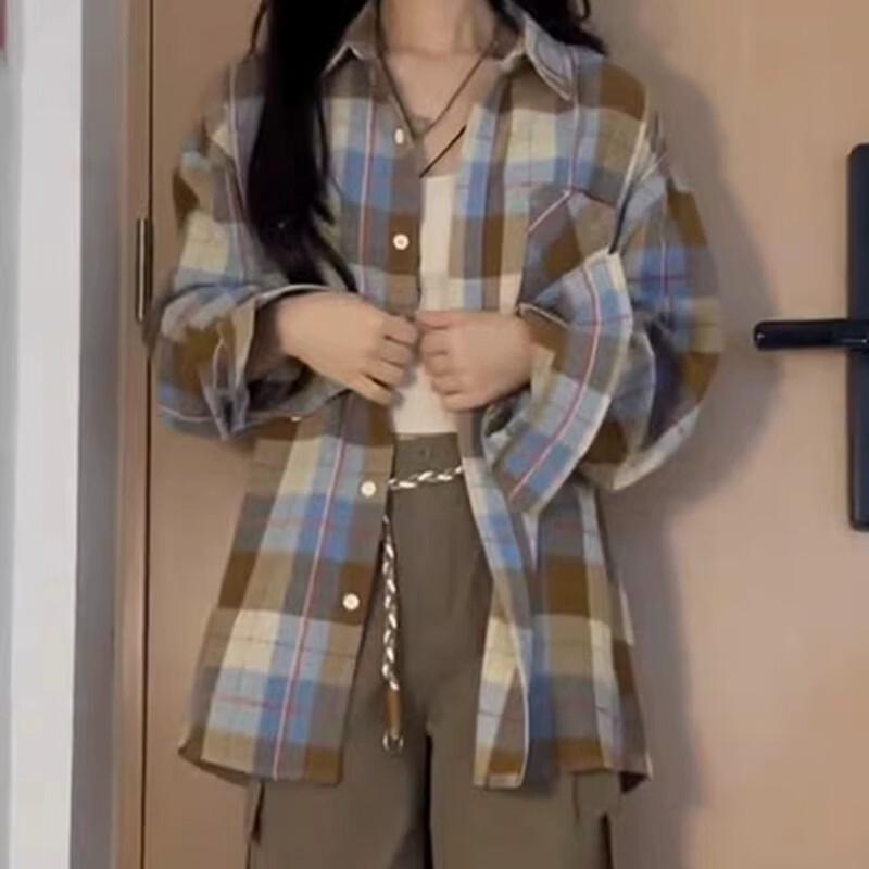 La Chapelle Women's Vintage Plaid Long Sleeve Shirt