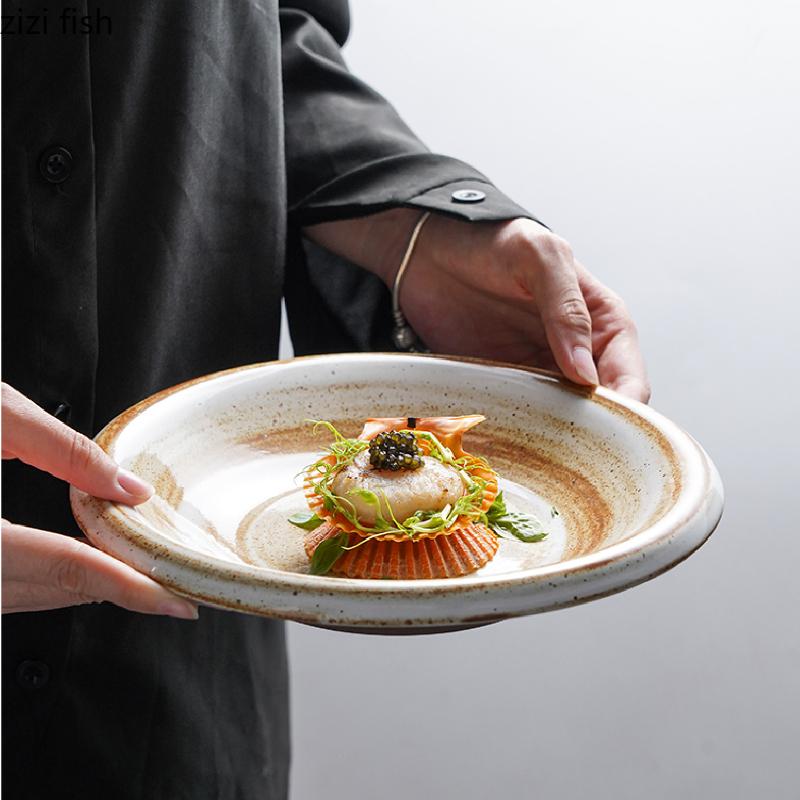 Circular Ceramic Dining Plate Fruit Salad Bowl Western Style Steak Plates Serving Plates Sashimi Plate Dessert Bowl Soup Bowl