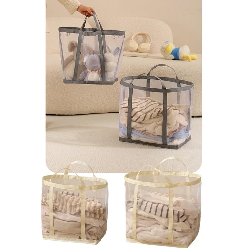 Foldable Large Capacity Clothes Storage Basket with Breathable Nylon Meshes for Home Organization Space Saving and Odor Prevention Ideal for Families